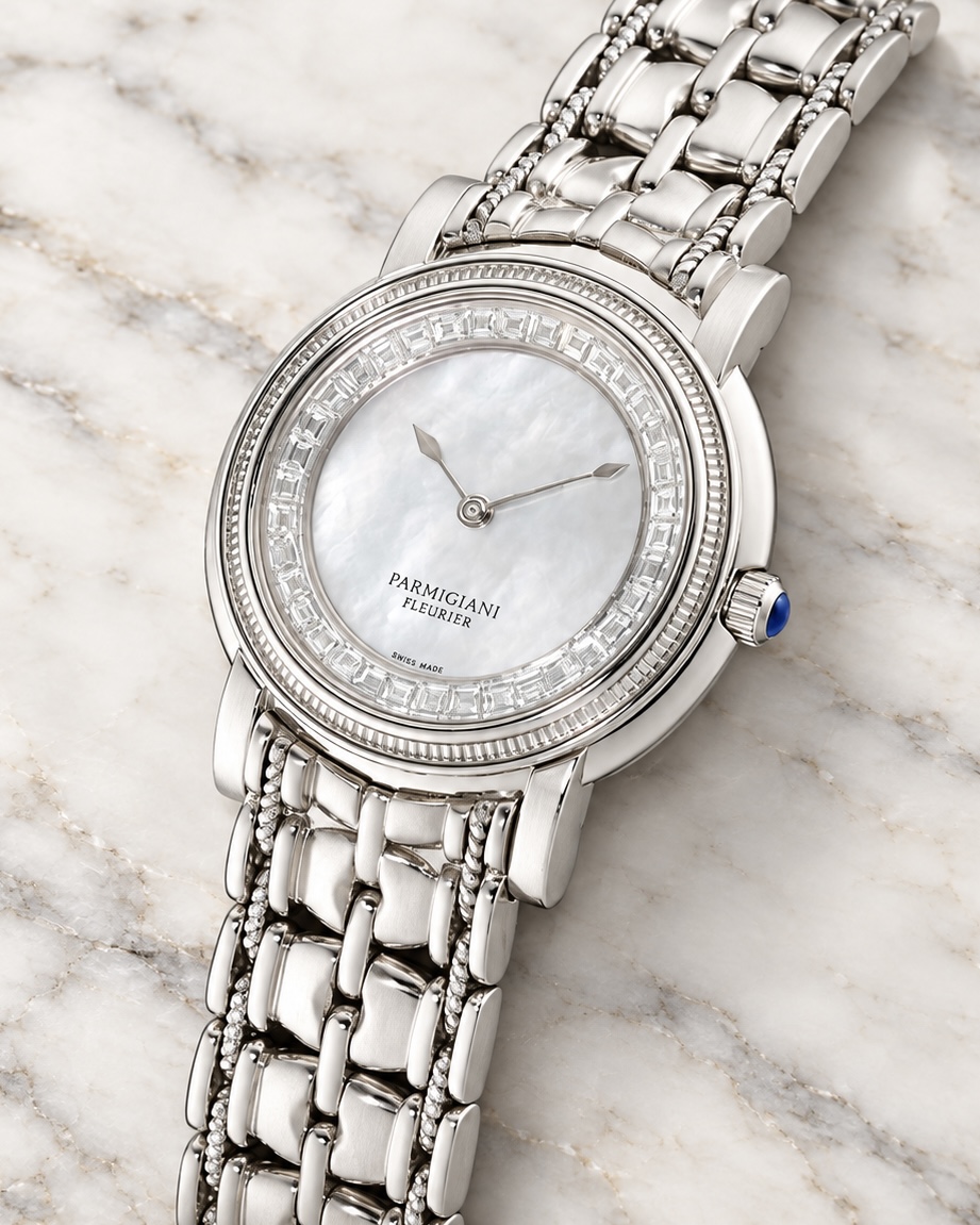 Parmigiani Fleurier Toric Elegance Platinum MoP and Baguette Dial