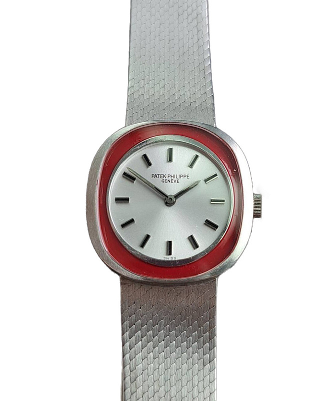 Patek Philippe Ladies Red Enamel Bezel White Gold 4124