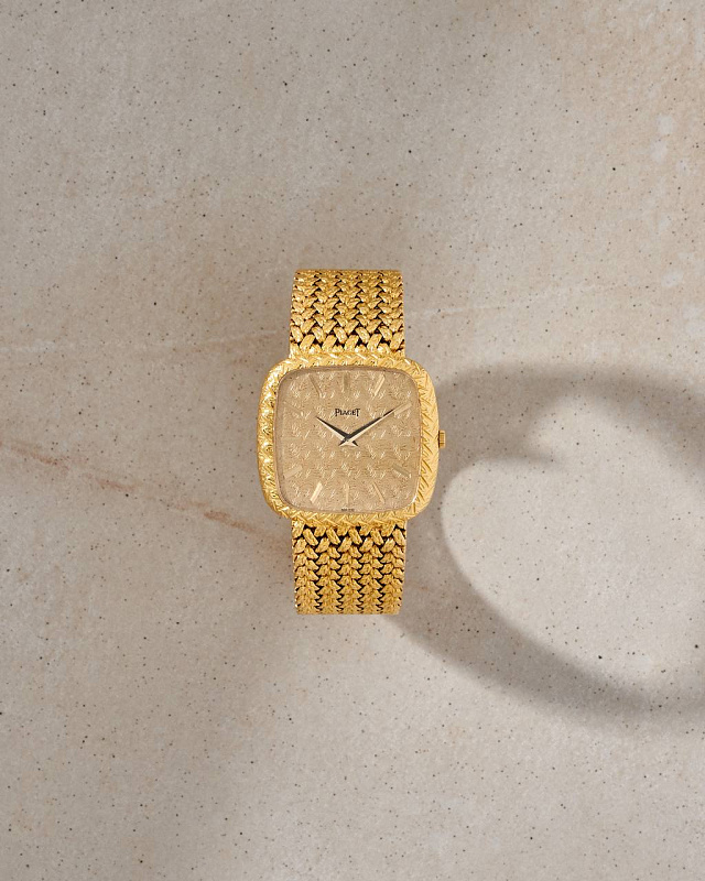 Piaget Vintage Textured Gold Stick Dial and Integrated Weave Link Bracelet
