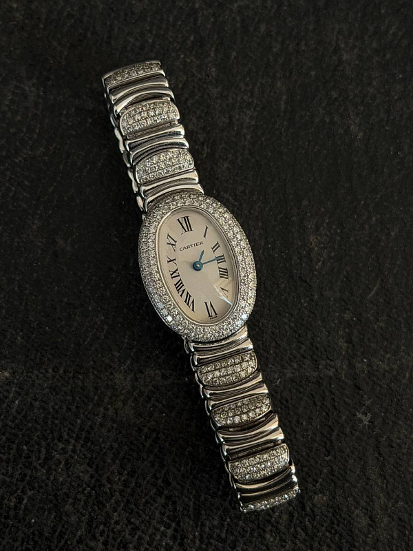 Cartier Baignoire 2369 White Gold Aftermarket Diamonds