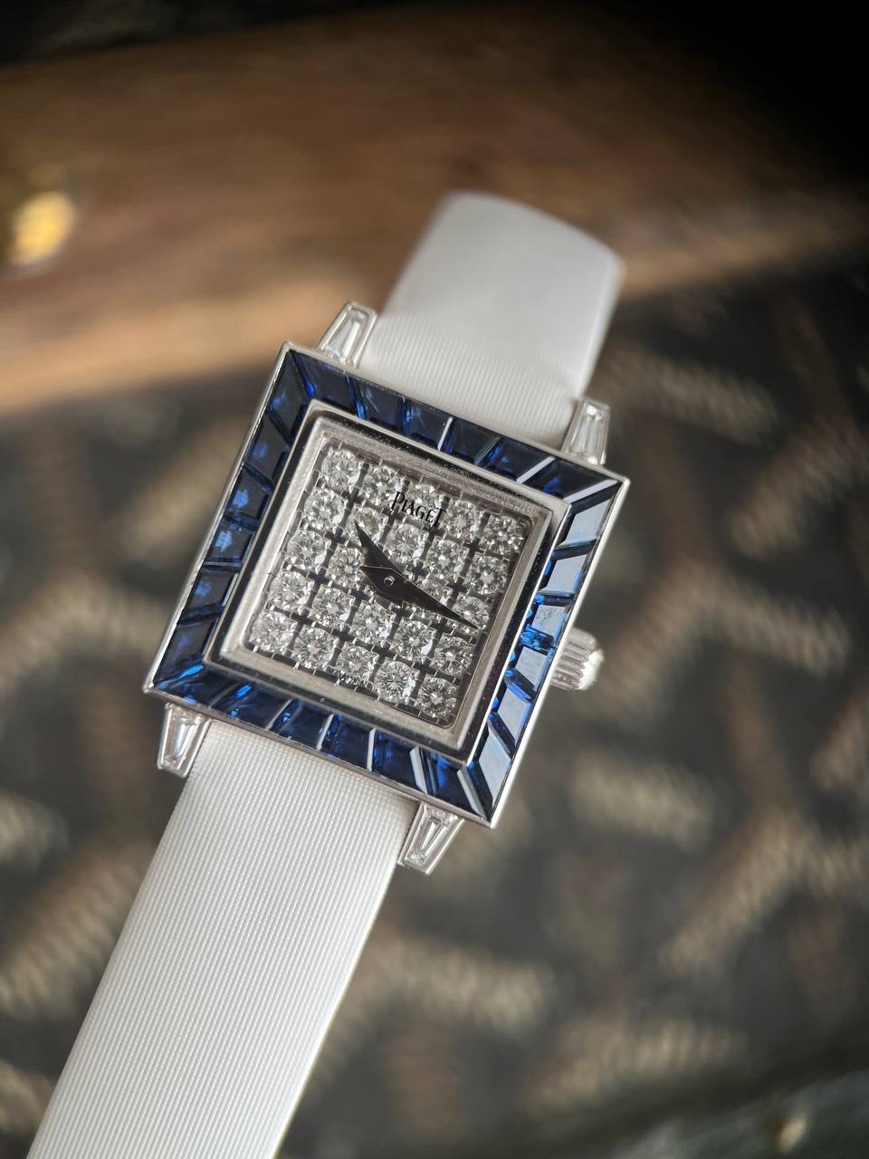 Piaget Pave Diamond Dial White Gold and Sapphire Bezel