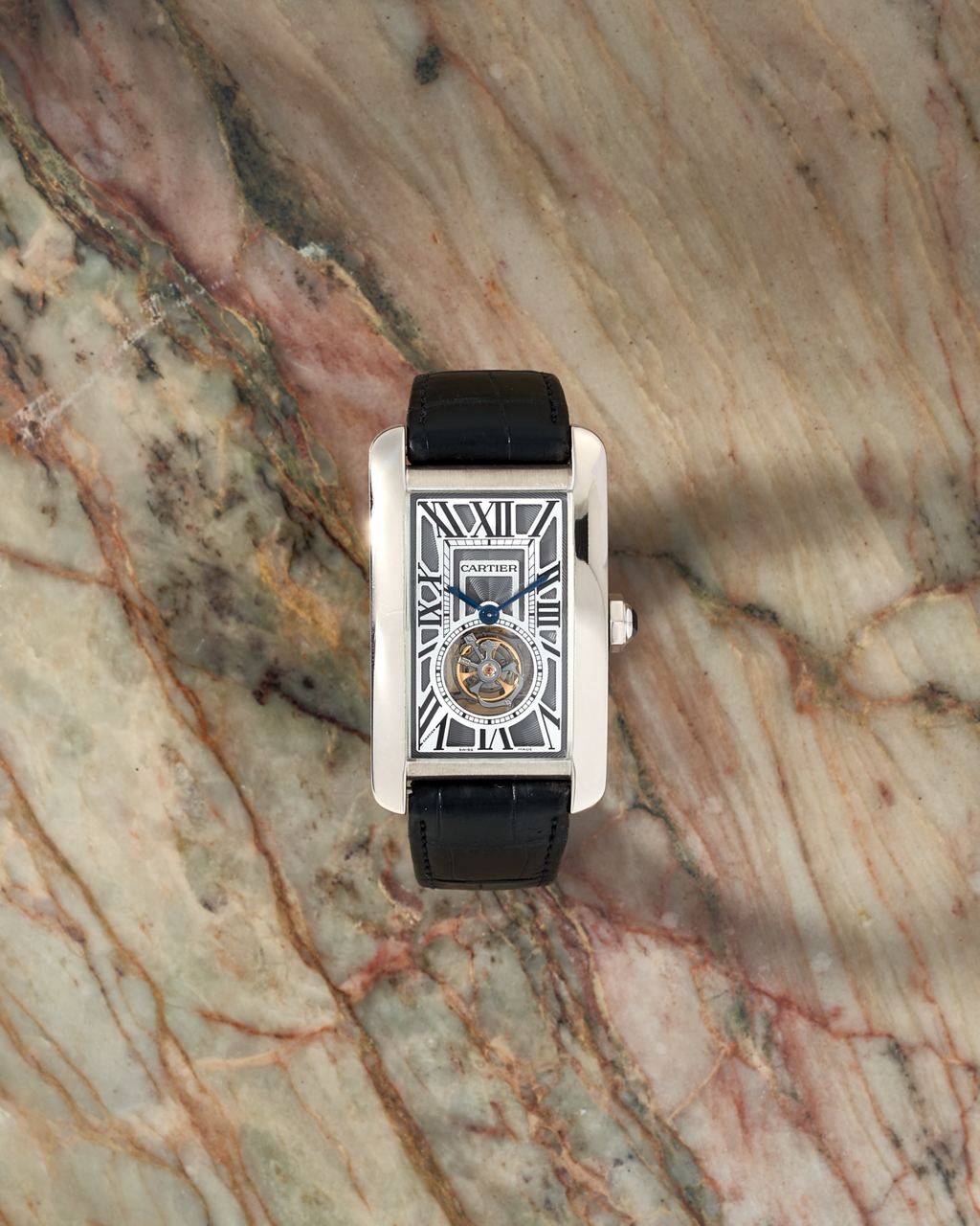 Cartier Tank Americaine Flying Tourbillon Grey Dial White Gold 3199