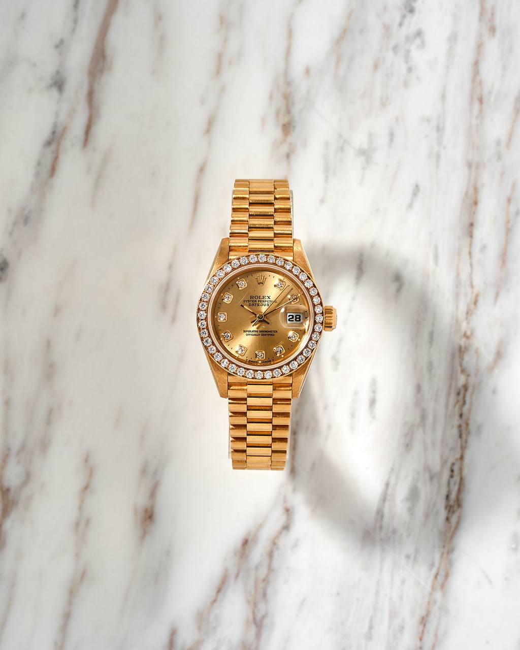 Rolex Lady-Datejust President 26mm Champagne Dial and Diamond Bezel W Series 69178