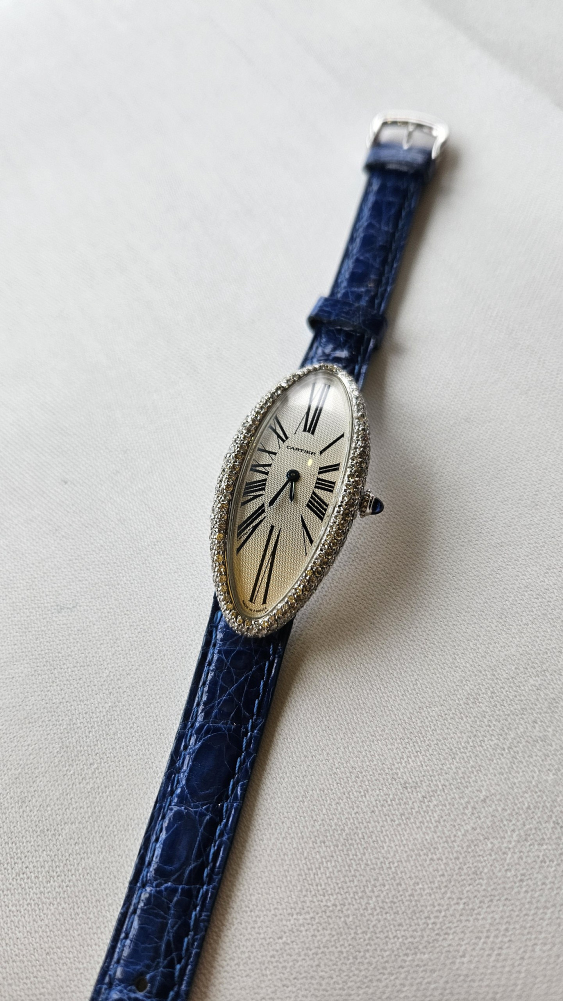 Cartier Baignoire Allongee Mecanique White Gold Diamond Bezel 2514