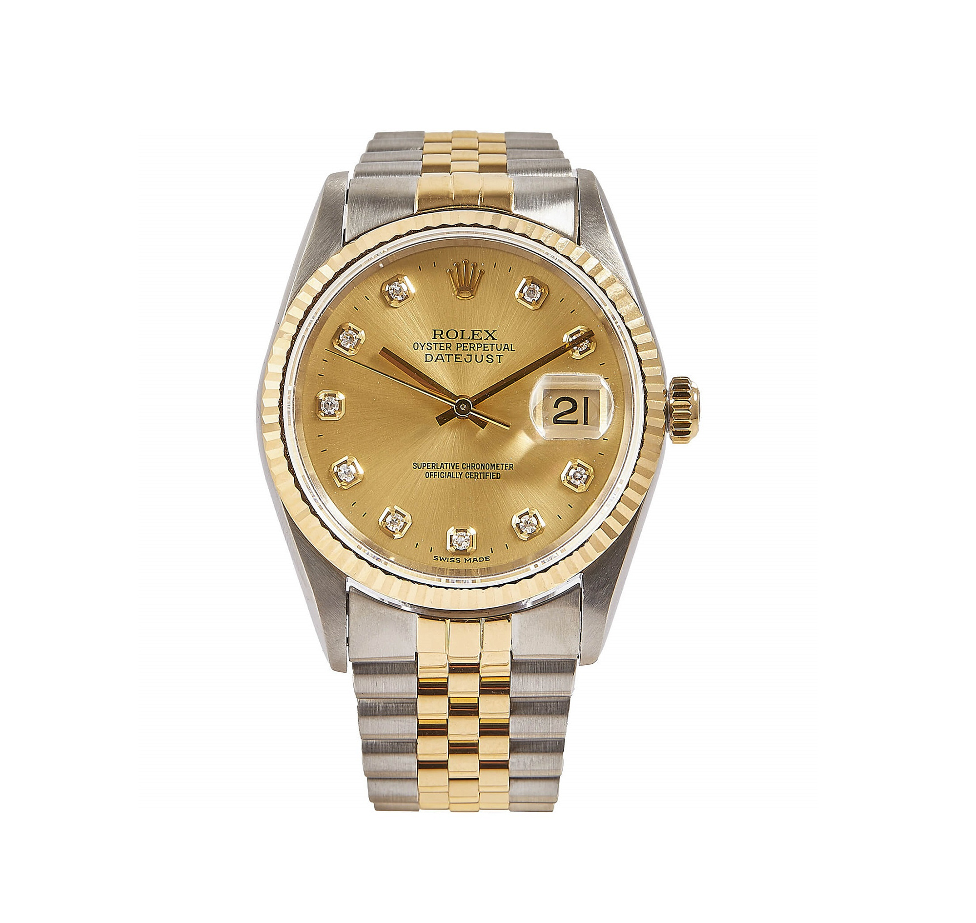 Rolex Datejust Steel&Gold Champagne and Diamond Dial 36mm 16233