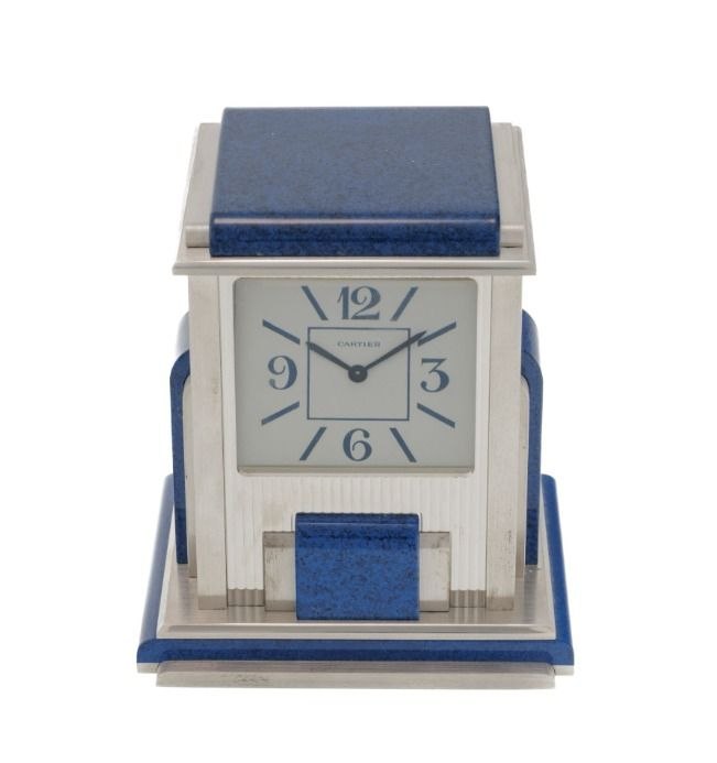 Cartier Prism Mystery Desk Clock Lapis Lazuli and Silver Plated 