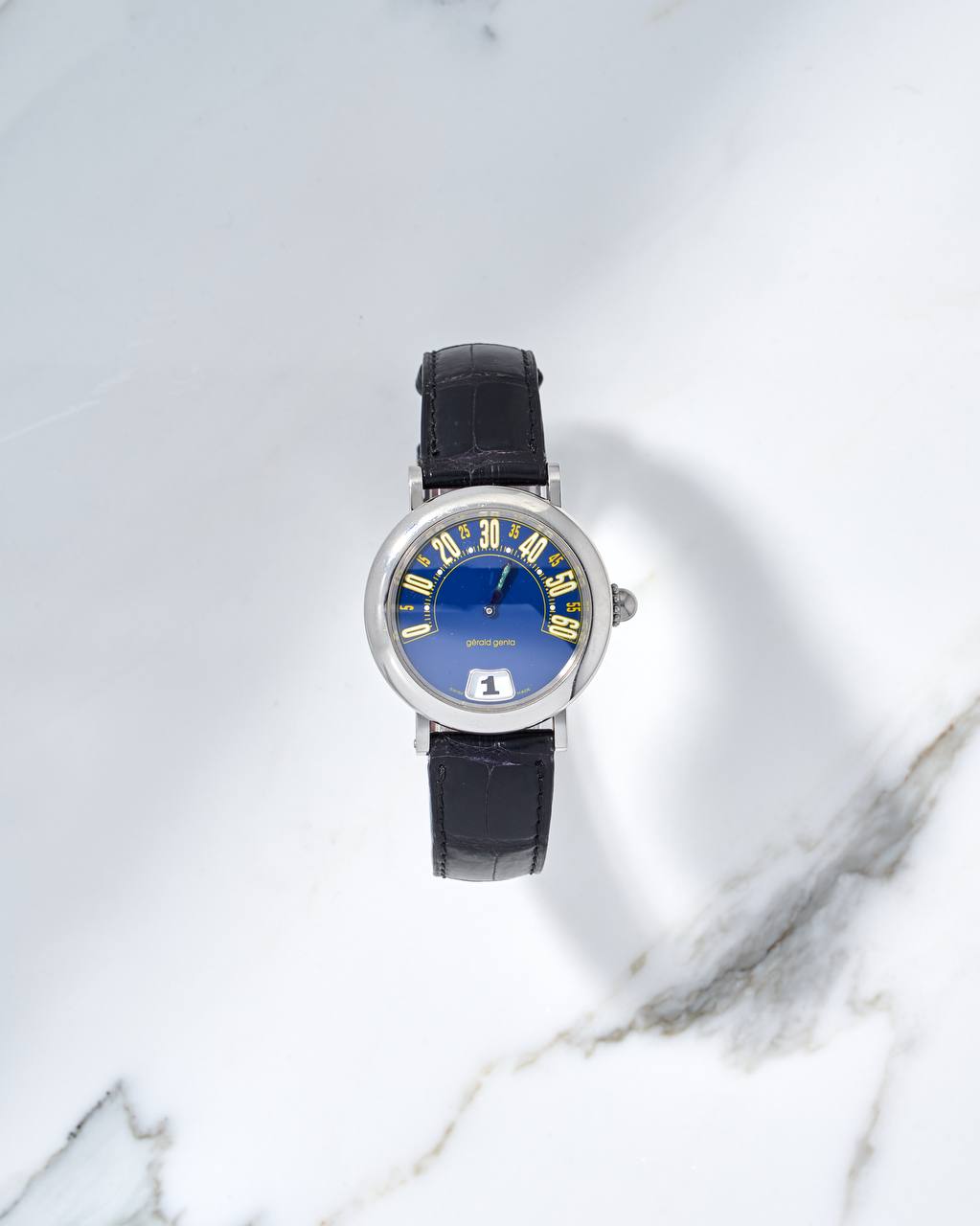 Gérald Genta Retrograde Minutes Jump Hour Blue Dial 36mm