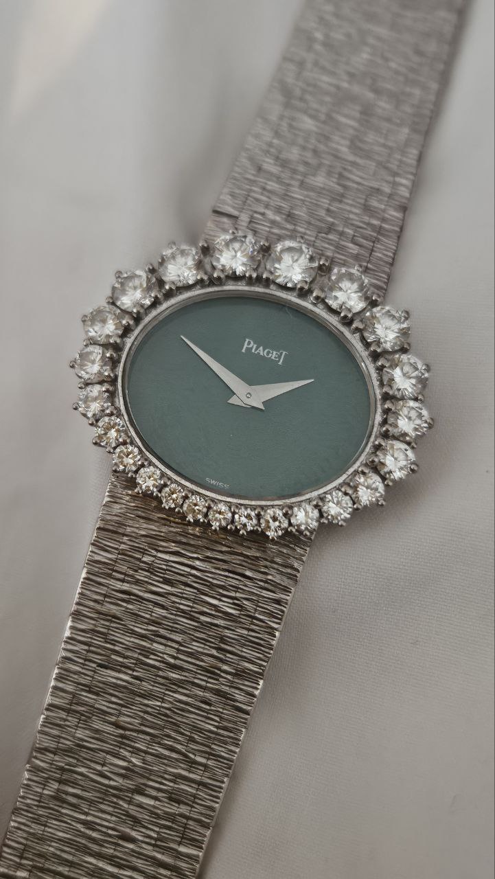 Piaget Jadeite Dial and Diamonds Bezel White Gold 9388