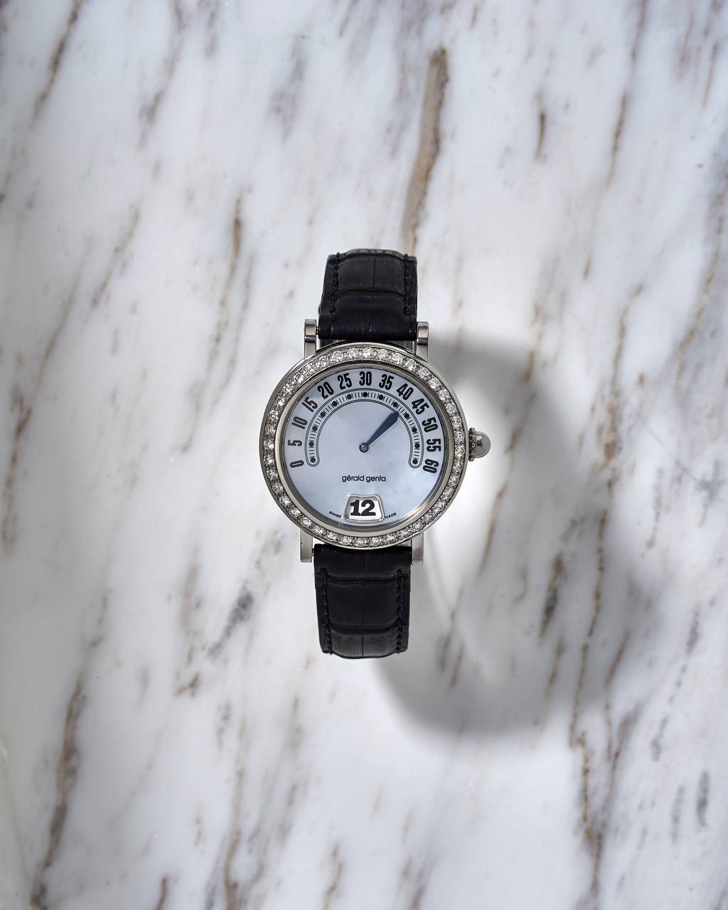 Gérald Genta Retrograde Minutes Jump Hour Diamond Bezel & MOP Dial 