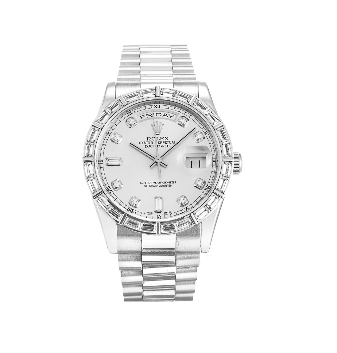 Rolex Day-Date 36mm President Platinum Baguette Diamond Bezel and Dial K Series 118366