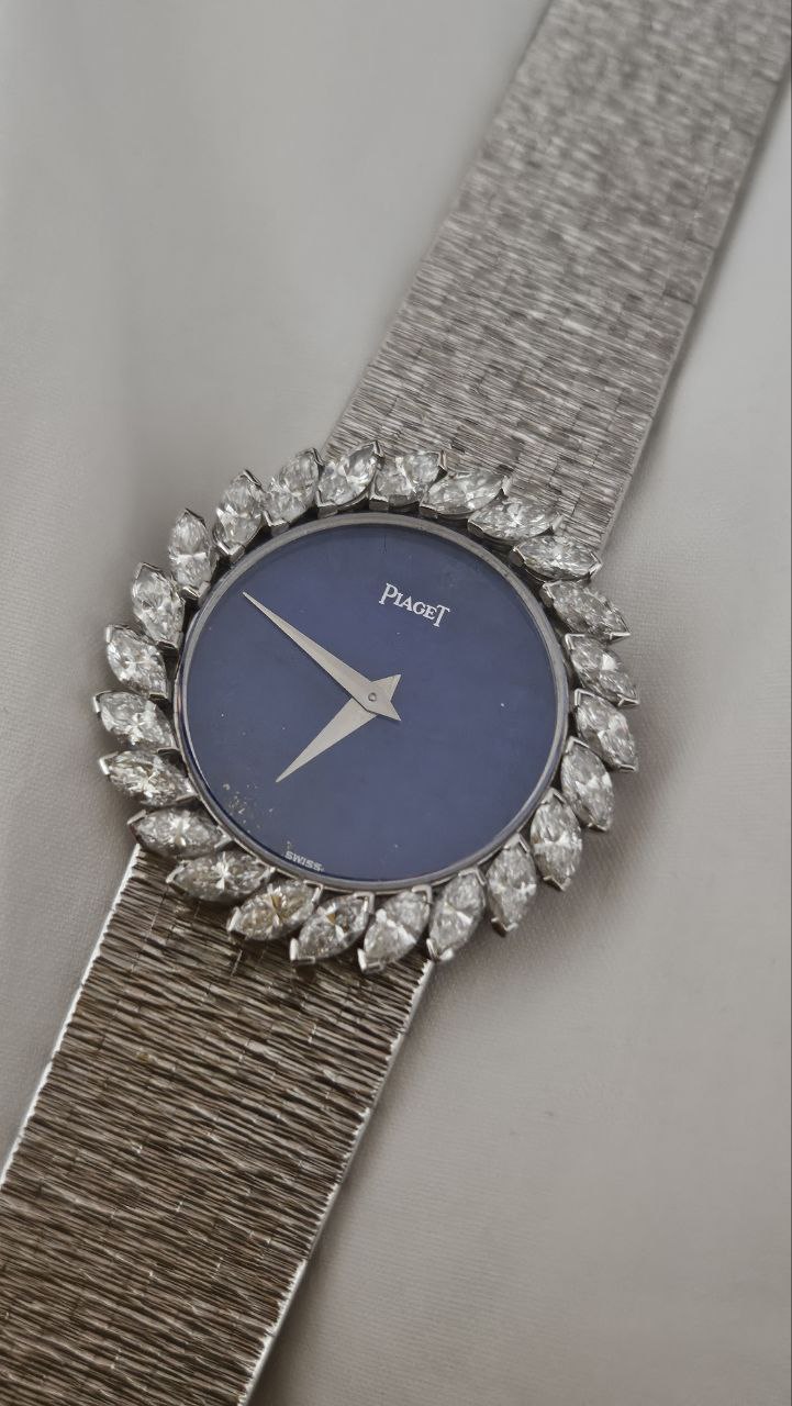 Piaget Vintage Lapis Lazuli Dial and Diamonds Bezel White Gold 9172