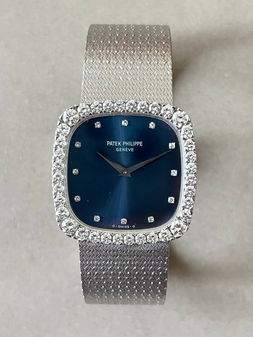 Patek Philippe Golden Ellipse Diamond Set White Gold Blue Dial 3616 