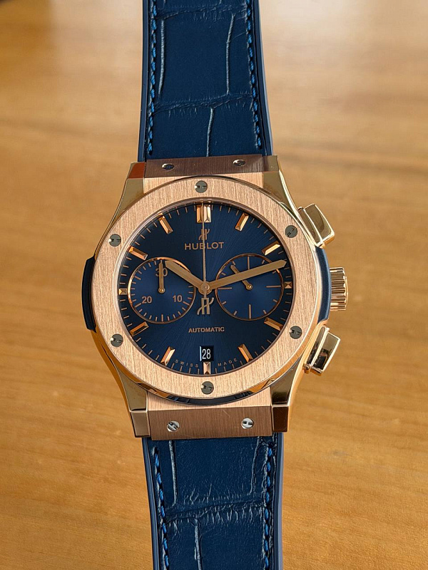 Hublot Classic Fusion Blue Chronograph King Gold 