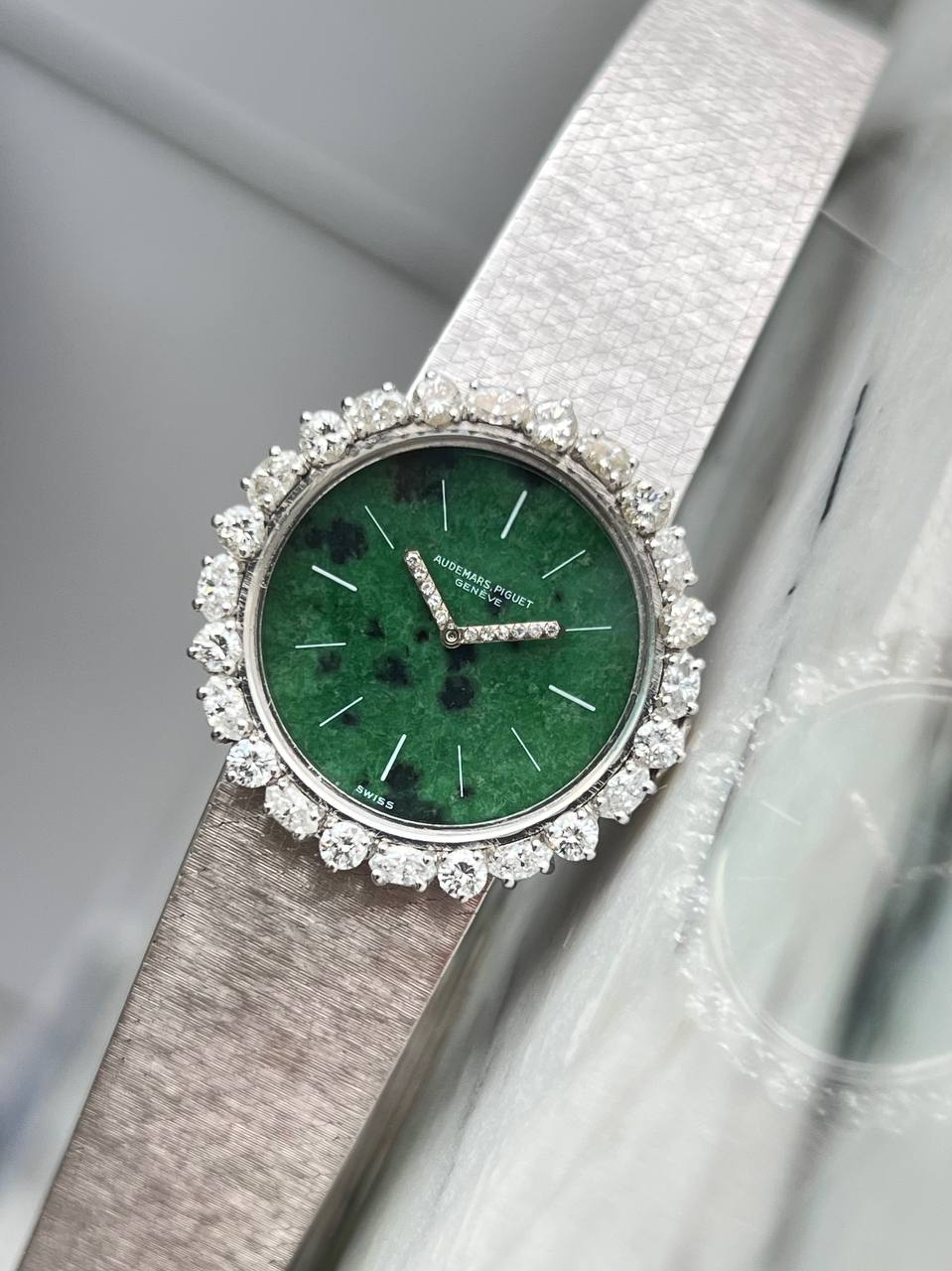 Audemars Piguet Vintage Ladies Diamonds Jade Dial White Gold