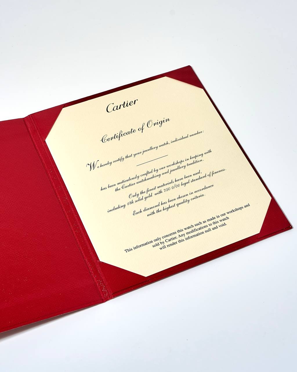 Сертификат Cartier Papers Booklet 
