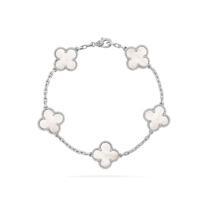 Van Cleef & Arpels Sweet Alhambra Bracelet White Gold MoP 5 Motifs